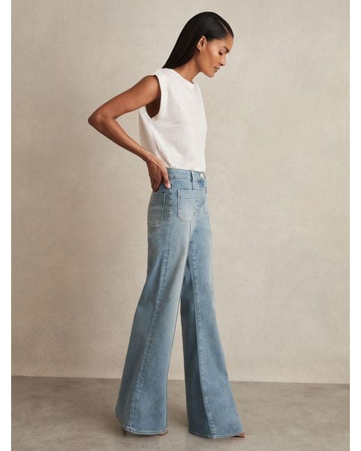 Reiss Sakura - Light Blue Patch-pocket Flared Jeans, 36 R