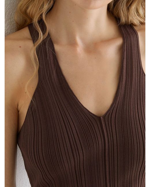 Reiss White Harris - Chocolate Brown Pleated Knit V-neck Vest, S (us 4-6)