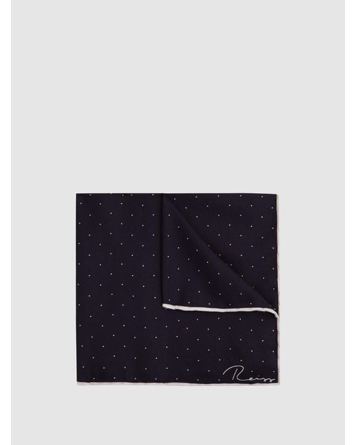 Reiss Blue Liam - Navy Polka Dot Silk Pocket Square, One for men