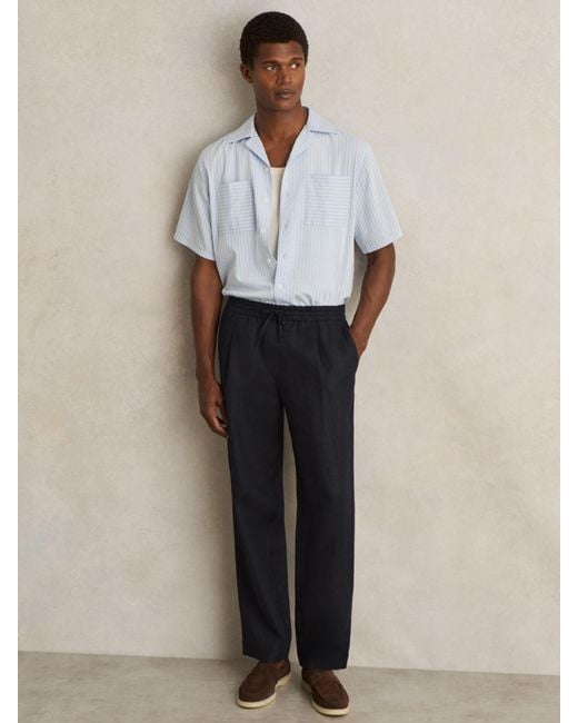 Reiss Blue Barges - Navy Linen Drawstring Relaxed-fit Trousers, 34 for men