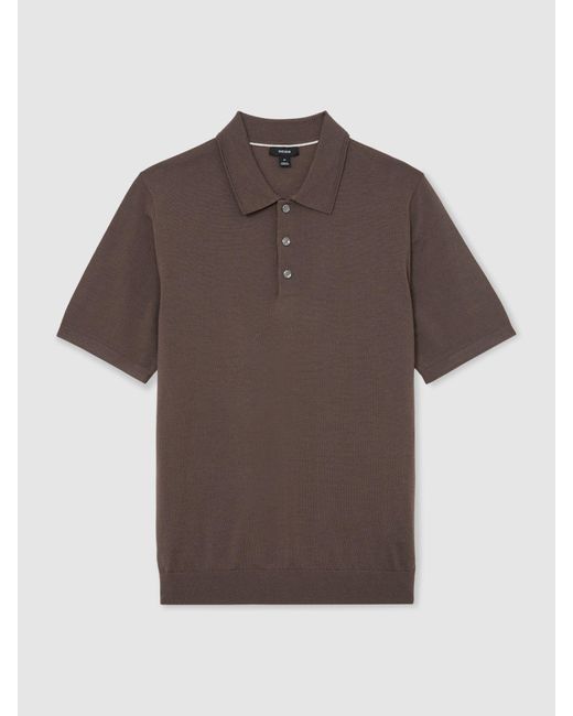 Reiss Gray Merino Wool Short-Sleeve Polo Shirt for men