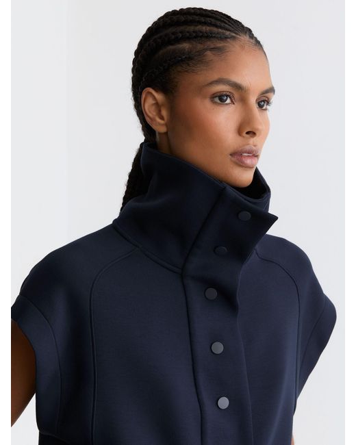 Reiss Blue Premium Interlock Sleeveless Collared Top