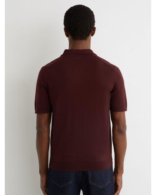 Reiss Red Merino Wool Open-Collar Polo Shirt for men
