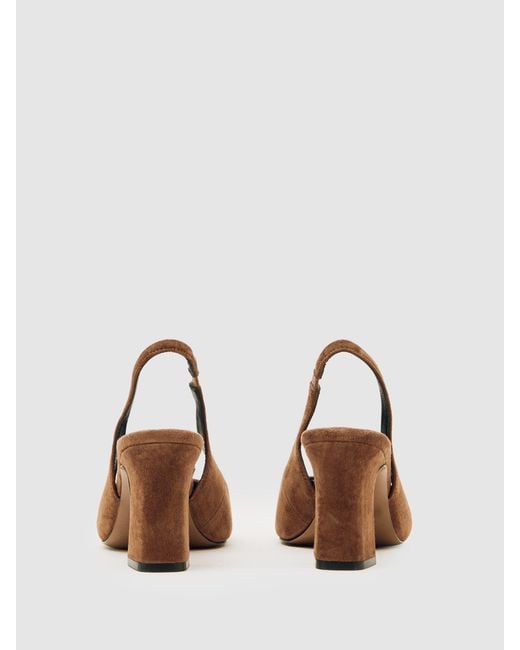 Reiss Natural Lorena - Tan Suede Slingback Court Shoes, Us 8 (uk 6)