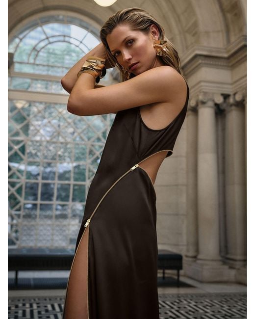 Reiss Gray Atelier Zipped Satin Maxi Dress With Virgin Wool