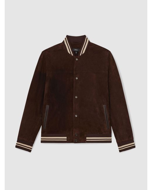 Reiss Black Suede Stripe-Trim Bomber Jacket for men
