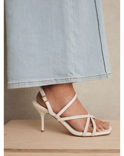 Reiss Natural Leather Beaded-Strap Stiletto Sandals