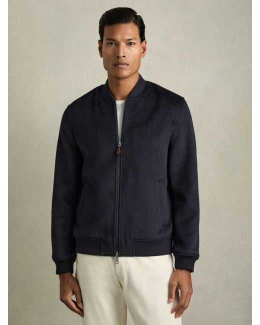 Reiss Blue Brushed Wool-Blend Bomber Jacket for men