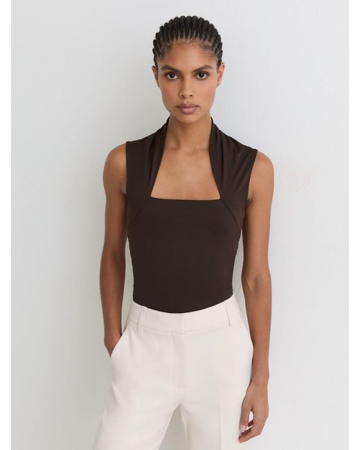 Reiss Black Square-Neck Ruched Sleeveless Top