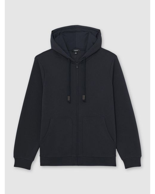 Reiss Blue Cotton-Blend Zip-Through Hoodie for men