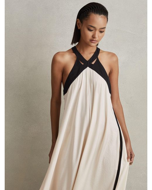 Reiss Natural Neutral & Relaxed Colourblock Maxi Dress