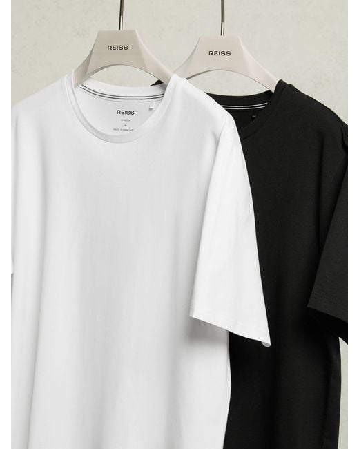 Reiss Flex - Black/white Stretch-cotton Loungewear T-shirts 2 Pack, L for men