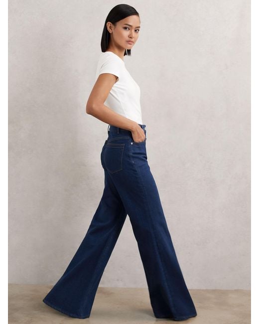 Reiss Blue Flared Seam-Detail Jeans