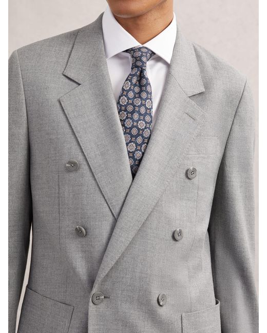 Reiss Gray Tailored-Fit Double-Breasted Blazer for men