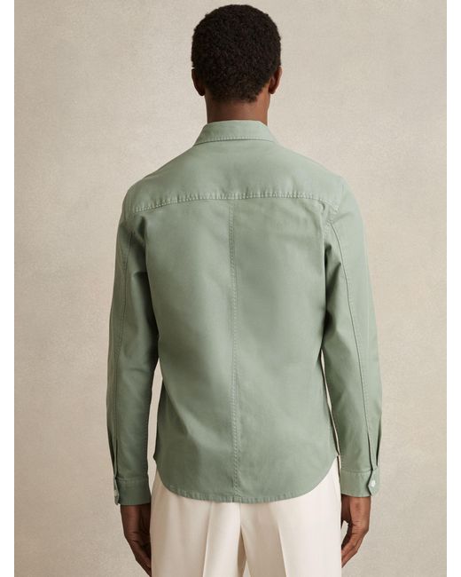Reiss Green Cotton Twill Twin Pocket Overshirt With Stretch for men