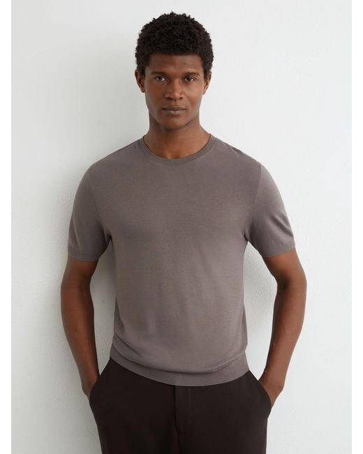 Reiss Brown Cotton- Crew-Neck Modern-Fit T-Shirt for men