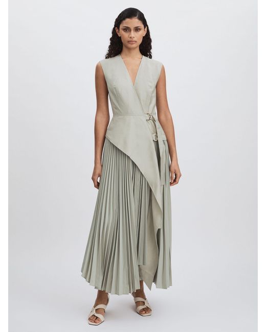 Acler Wrap Maxi Dress With Pleated Skirt in White | Lyst UK
