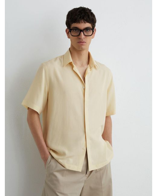 Reiss Natural Supra - Lemon Yellow Lyocell-linen Short-sleeve Shirt, M for men