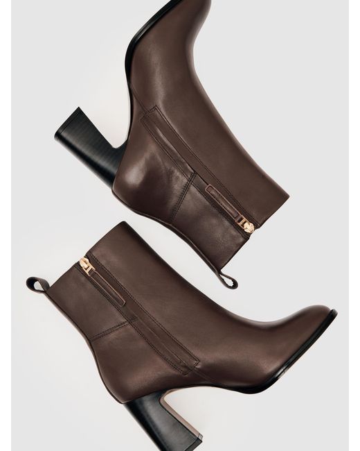 Reiss Brown Leather Block-Heel Ankle Boots