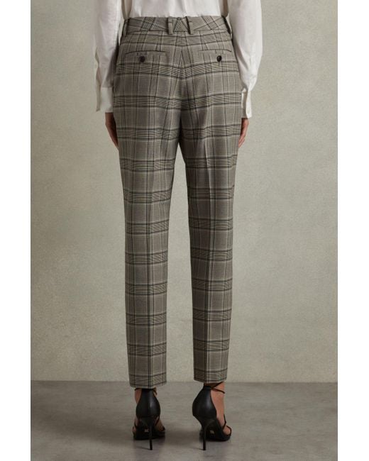 Reiss Natural Tamy - Grey Check Checked Slim Fit Suit Trousers, Us 8