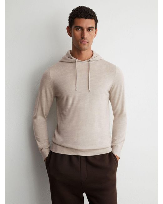 Reiss Natural Holland - Stone Mouline Merino Wool Drawstring Hoodie, Xxl for men