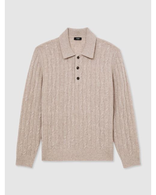 Reiss Natural Cashmere Cable-Knit Polo Jumper for men