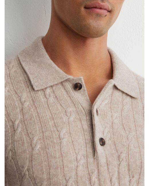 Reiss Natural Cashmere Cable-Knit Polo Jumper for men
