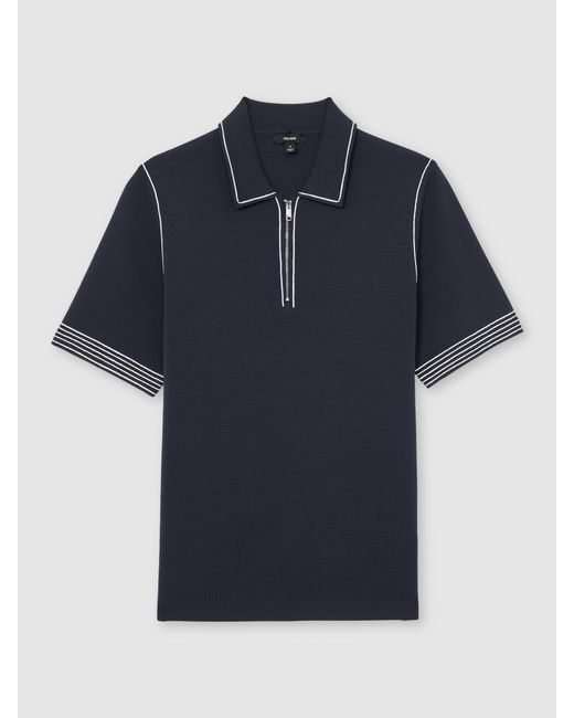 Reiss Blue Stitch-Detail Half-Zip Polo Shirt for men