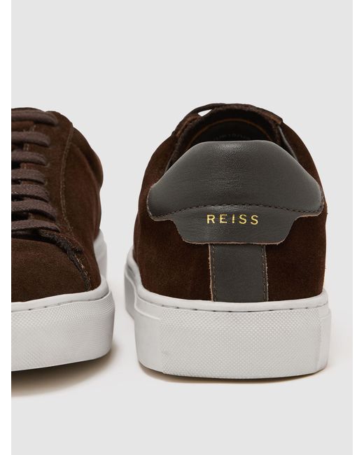 Reiss Brown Finley Leather Low-Top Trainers for men