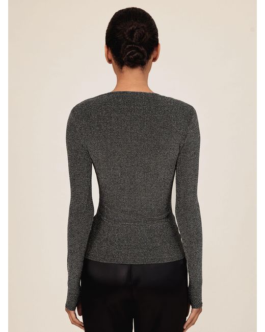 Reiss Gray Metallic-Knit Long-Sleeve Top