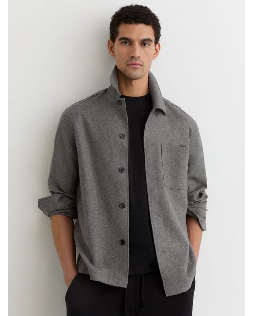 Reiss Gray Cooper - Soft Grey Wool-blend Patch-pocket Overshirt, S for men