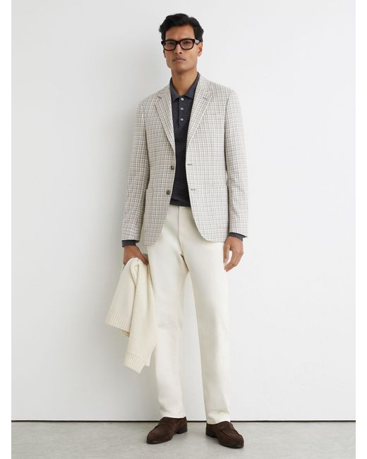 Reiss White Canty - Soft Grey Houndstooth Single-breasted Blazer Tailored-fit, 42 for men