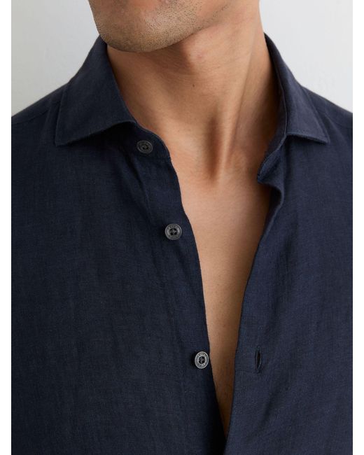 Reiss Blue Ruban - Navy Linen Button-through Shirt, 3xl for men