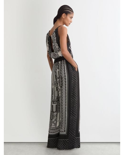 Reiss White Scarf-Print Wide-Leg Jumpsuit