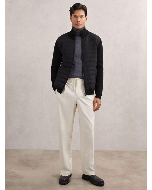 Reiss Black Quilted Rib-Knit Funnel-Neck Jacket for men