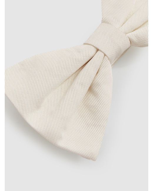 Reiss Natural Ivory Grosgrain Silk Bow Tie, , Light for men