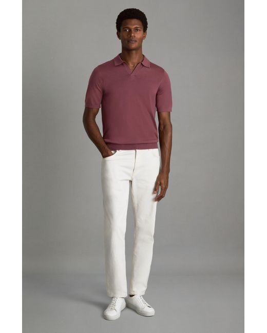 Reiss Red Merino Wool Open Collar Polo Shirt for men