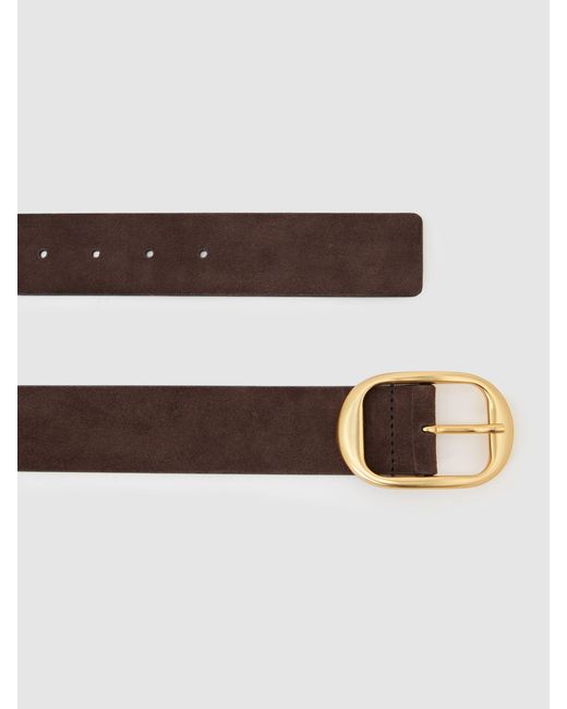 Reiss Brown Athena - Chocolate Suede Oval-buckle Belt, Xs (us 2)