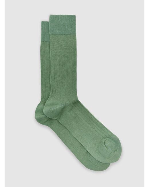 Reiss Green Cotton-Blend Ribbed Socks, S & M for men