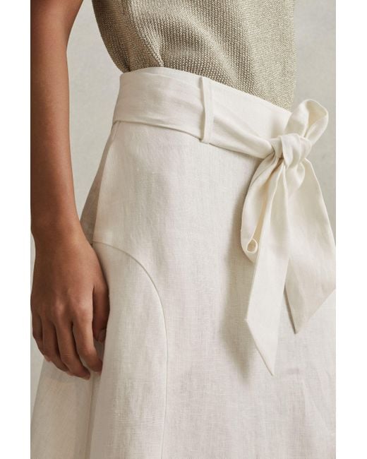 Reiss Natural Abigail - White High Rise Linen Midi Skirt, Us 14