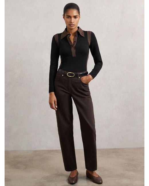 Reiss Black Chocolate Jersey Colour-Block Collared Shirt