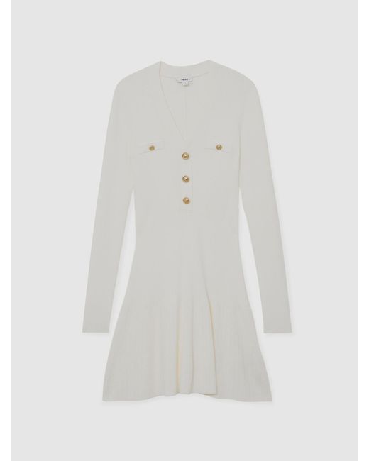 Reiss White Knitted Button-Detail Mini Dress