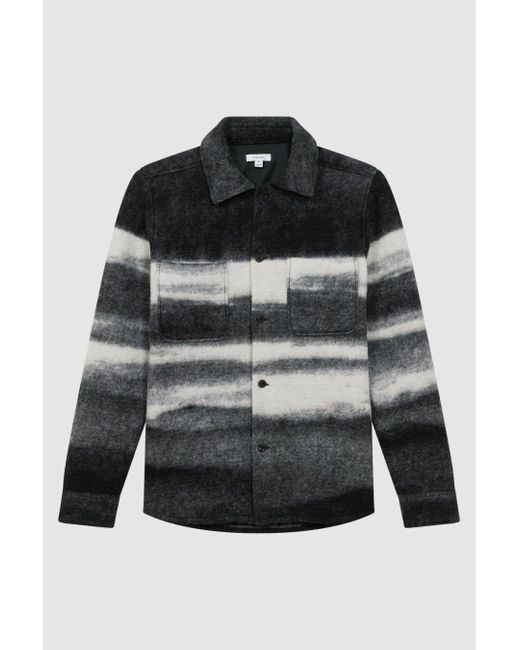 Reiss Gray Leo - Black/white Brushed Wool Blend Overshirt, L for men