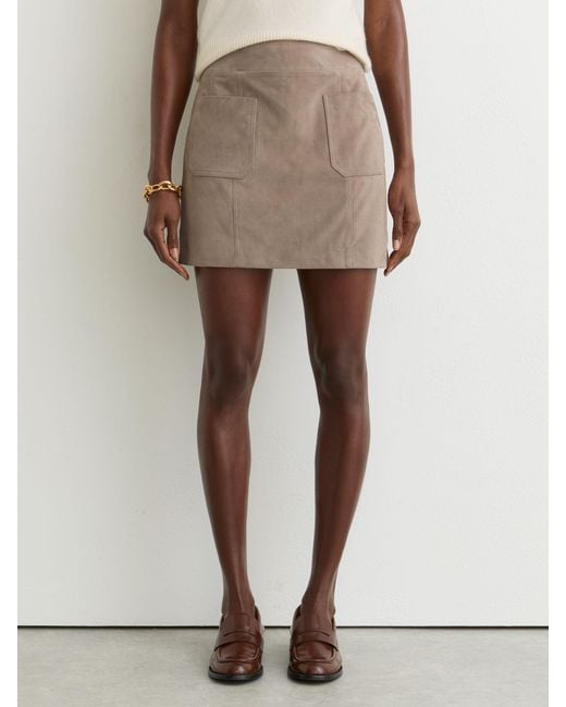 Reiss Natural Suede Patch-Pocket Mini Skirt