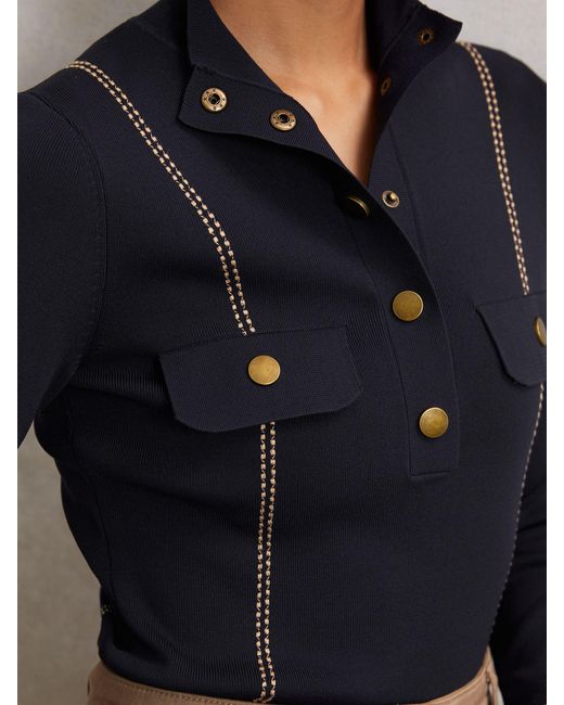 Reiss Blue Contrast-Stitch Knit Top