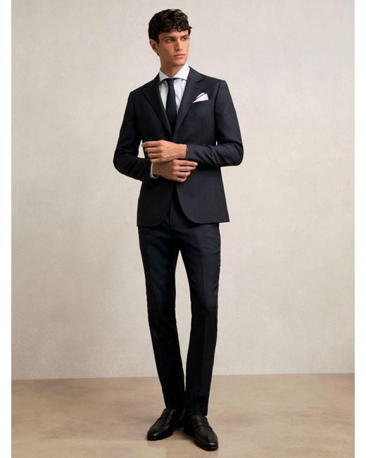 Reiss Blue Slim-Fit Wool Single Breasted Check Suit Blazer for men