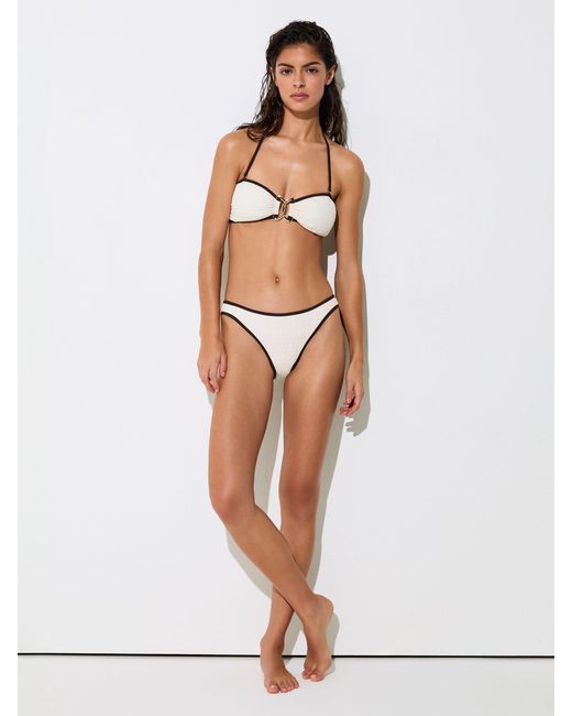 Reiss Natural Johannah - Ivory/chocolate Bandeau Halterneck Bikini Top, Us 2