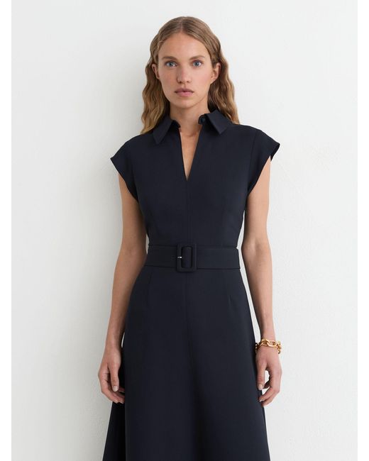 Reiss Blue Collared Belted Midi Dress