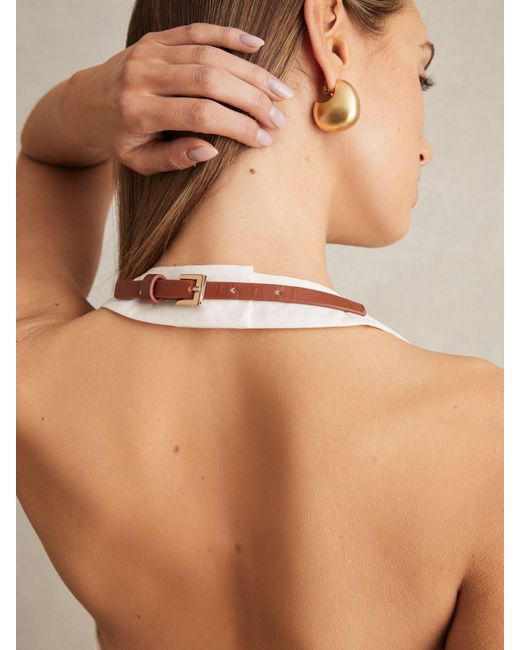Reiss White Cotton Belt-Halterneck Top