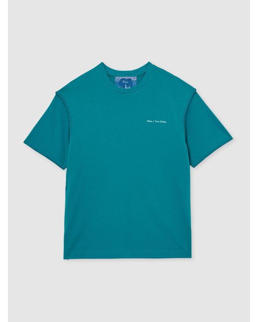 Reiss Blue Tom Daley Graphic-Print T-Shirt for men